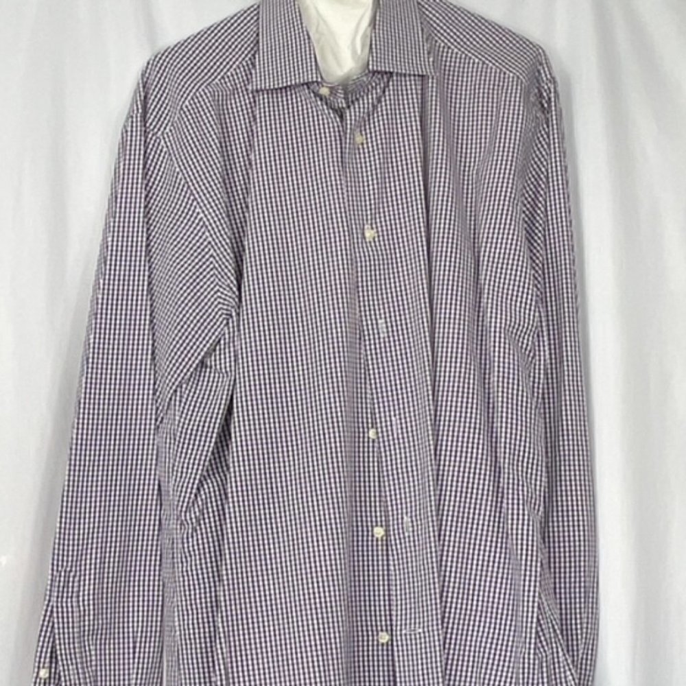 Saks Fifth Avenue Purple Plaid Mens Dress Shirt, Size: 16 1/2 /42 - Picture 2 of 4
